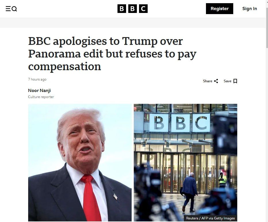 BBC принесла официальные извинения Трампу в связи с делом о монтаже его речи, но денежки платить президенту не собирается
