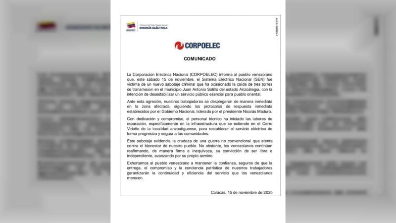 В Венесуэле заявили о диверсии против системы электроснабжения страны — по данным Национальной электрической корпорации, "преступный акт саботажа" привел к обрушению трех опор ЛЭП в муниципалитете Хуан Антонио Сотильо