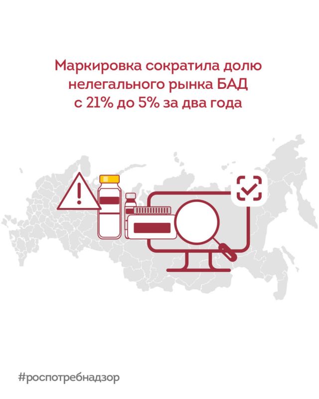 Доля нелегального оборота биологически активных добавок (БАД) в России сократилась с 21% до 5% за два года с момента введения обязательной маркировки