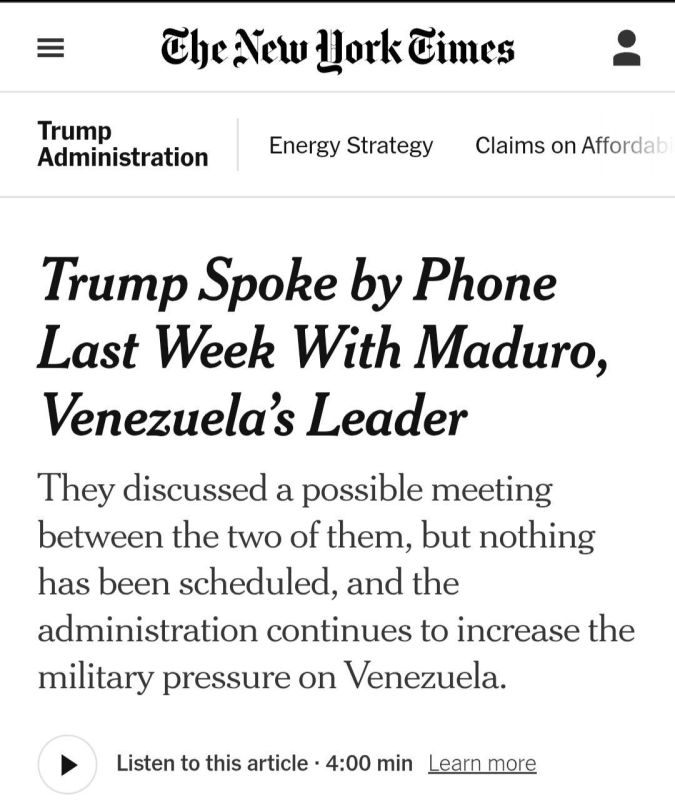 The New York Times со ссылкой на источники сообщает, что Дональд Трамп обсуждал возможную встречу с лидером Венесуэлы Николасом Мадуро