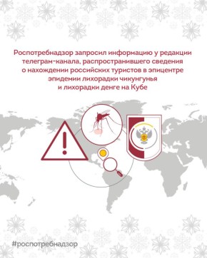 На территории Российской Федерации отсутствует эпидемиологическая опасность распространения лихорадки чикунгунья и лихорадки денге, однако туристам следует не забывать о правилах безопасности в эндемичных регионах: