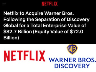 «Netflix приобретёт Warner Bros. Общая стоимость предприятия составит 82,7 млрд долларов»: Теперь ничто не помешает Гарри Поттеру и Фродо Беггинсу стать черными трансгендерами