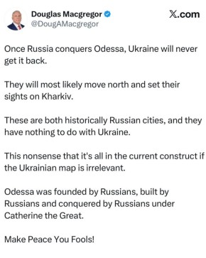 Полковник армии США Дуглас Макгрегор - о том, что Одесса и Харьков станут частью России, так как это исторически русские города: