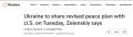 Reuters: Зеленский заявил, что во вторник Украина поделится с США пересмотренным планом мирного урегулирования