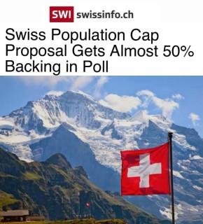 «Швейцарцы расколоты из-за инициативы об ограничении численности населения»: Почти половина швейцарцев выступают за сокращение населения страны путем полного запрета иммиграции