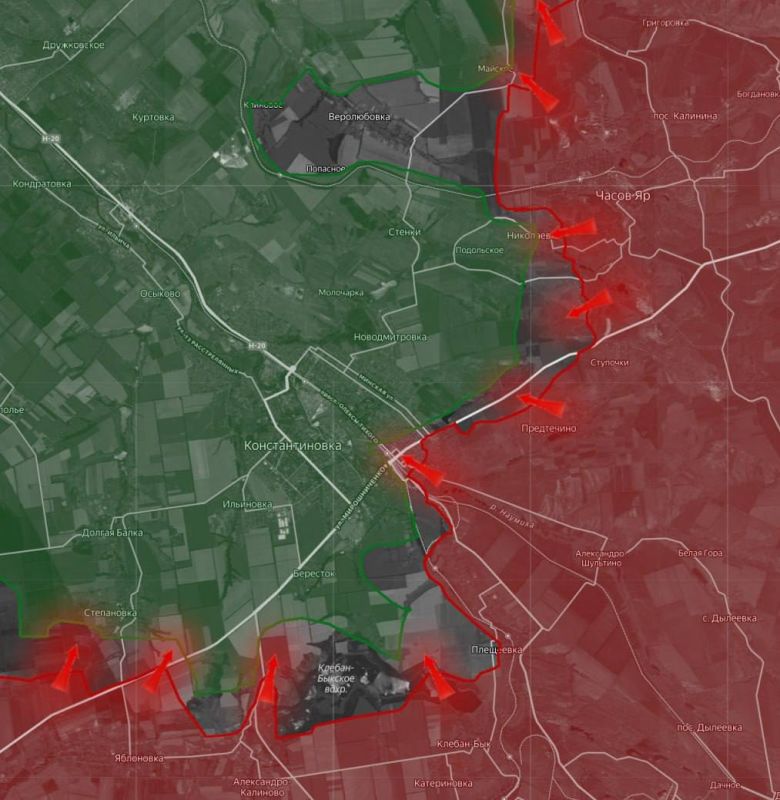 «На Константиновском направлении идут позиционные бои у Степановки, Берестка и Веролюбовки. В самой Константиновке – тяжёлые городские бои»