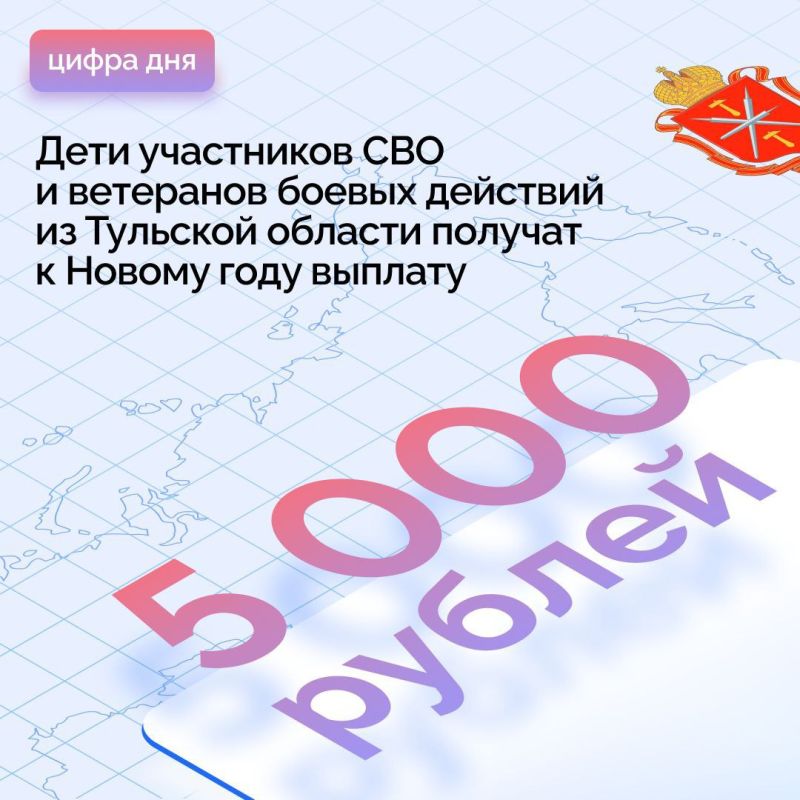 Повсеместная поддержка: дети участников СВО и ветеранов боевых действий из Тульской области получат новогодние выплаты
