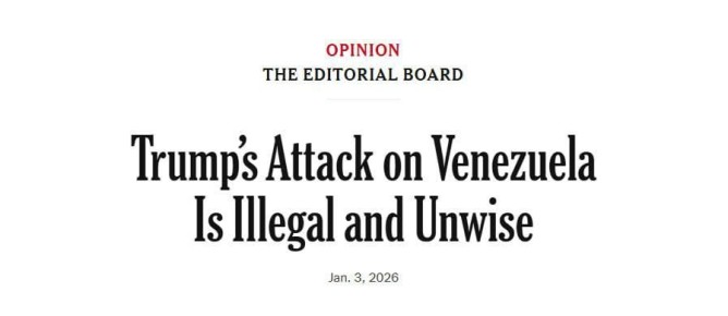 Редакция газеты The New York Times осудила атаку США на Венесуэлу и назвала «незаконной и бездумной»