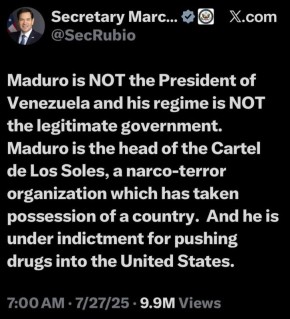После захвата венесуэльского лидера Николаса Мадуро сенатор Марко Рубио заявил, что официальная позиция США остается неизменной: Мадуро не рассматривается как законный президент