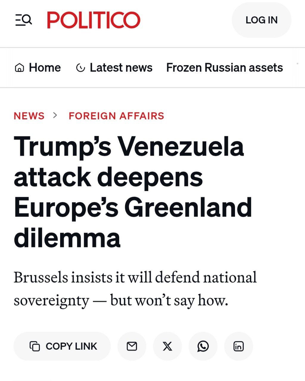 Нападение Трампа на Венесуэлу усугубляет европейскую проблему, связанную с Гренландией, сообщает Politico