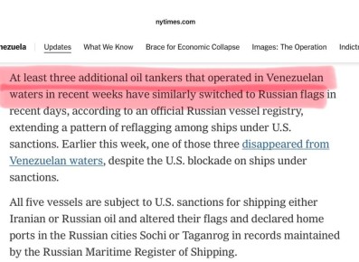 Олег Царёв: Как минимум ещё три танкера, которые в последние недели работали в водах Венесуэлы, за последние дни перешли под российский флаг и сменили порты приписки на российские города Сочи или Таганрог, — о данных...