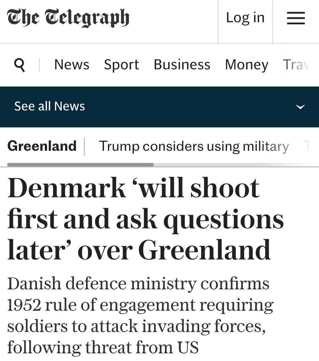 The Telegraph: Министерство обороны Дании подтвердило правило 1952 года, согласно которому солдаты должны атаковать силы вторжения, после угроз со стороны США