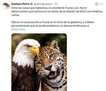 Президент Колумбии после разговора по телефону с Трампом опубликовал фото орлана и ягуара рядом - национальных символов двух стран