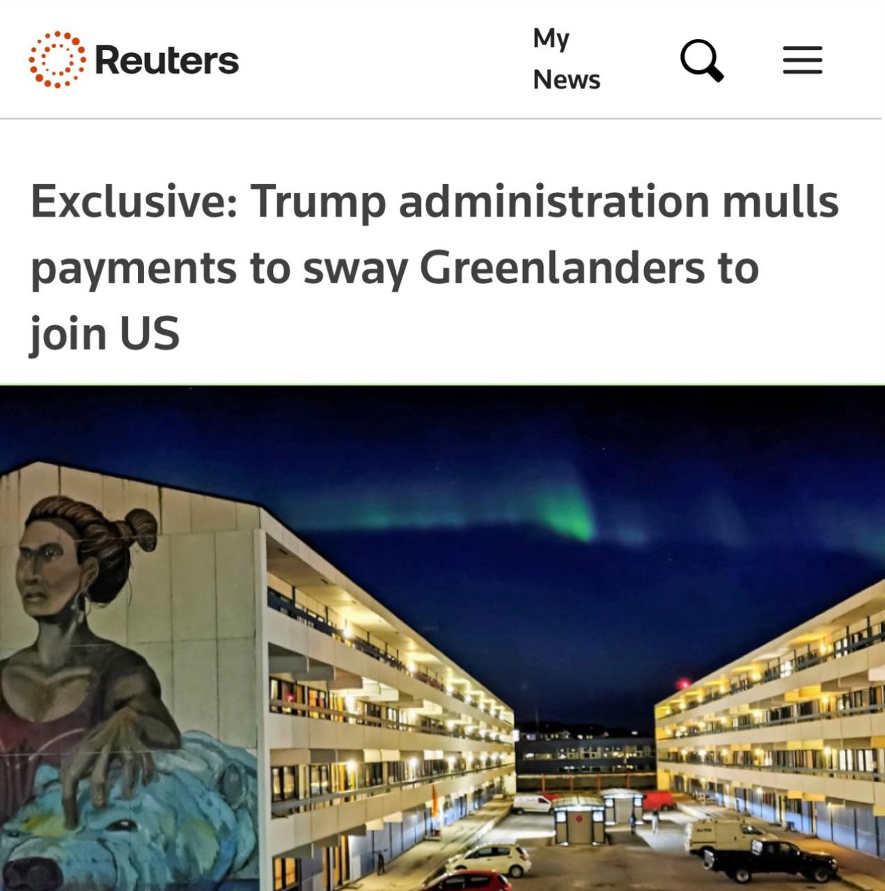 «Администрация Трампа рассматривает выплаты жителям Гренландии, чтобы склонить их к присоединению к США»: Трамп хочет купить гренландцев - заплатить каждому жителю до 100 тыс долл, чтобы те проголосовали за присоединение к...