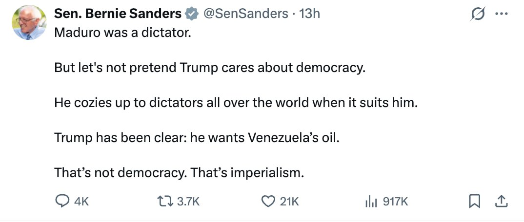 «Это не демократия. Это империализм», — сенатор США Берни Сандерс обвинил Трампа в двуличии