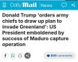Daily Mail: Дональд Трамп «приказывает начальникам штабов армии разработать план вторжения в Гренландию»: президент США воодушевлен успехом операции по захвату Мадуро