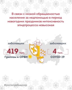 В Российской Федерации в праздничные дни и период школьных каникул сохранялся уровень сезонной заболеваемости ОРВИ и гриппом