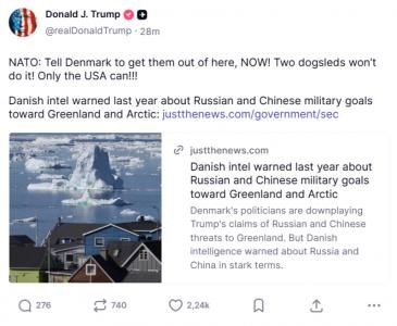 Михаил Онуфриенко: НАТО: Скажите Дании, чтобы они немедленно убрались отсюда! Двух собачьих упряжек недостаточно! Только США могут это сделать!!!