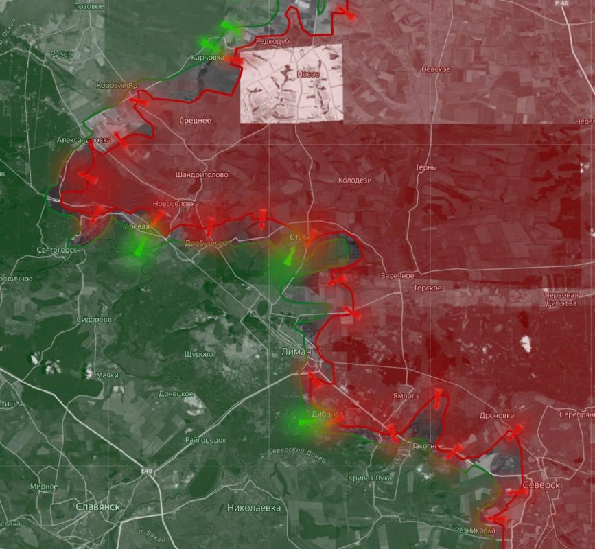 «На Лиманском направлении российские войска наносят удары по логистике ВСУ через Сеерский Донец: сообщается о поражении переправ Маяки-Голубые Озера-Лиман, а также Богородичное-Святогорск. Идут бои южнее Ямполя»