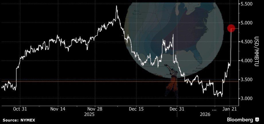 Цены на газ в США выросли на 50% за два дня из-за похолодания