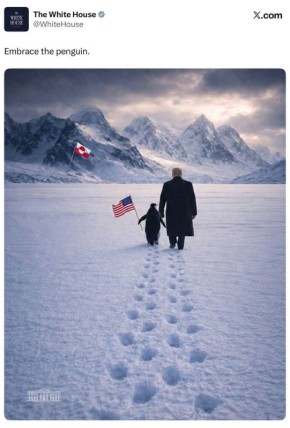 «Обнимите пингвина»:. Белый дом опубликовал противоречивое фото из Гренландии