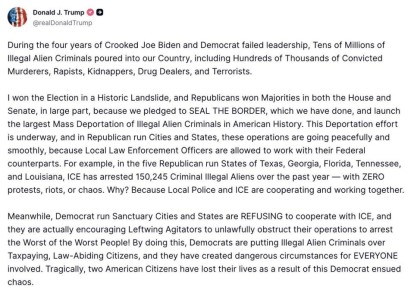 ��������� ��� ������� ����� � Truth Social �������� "�����-�������" � �����, ������������ ����� �������������� � ICE � ������-��������������: