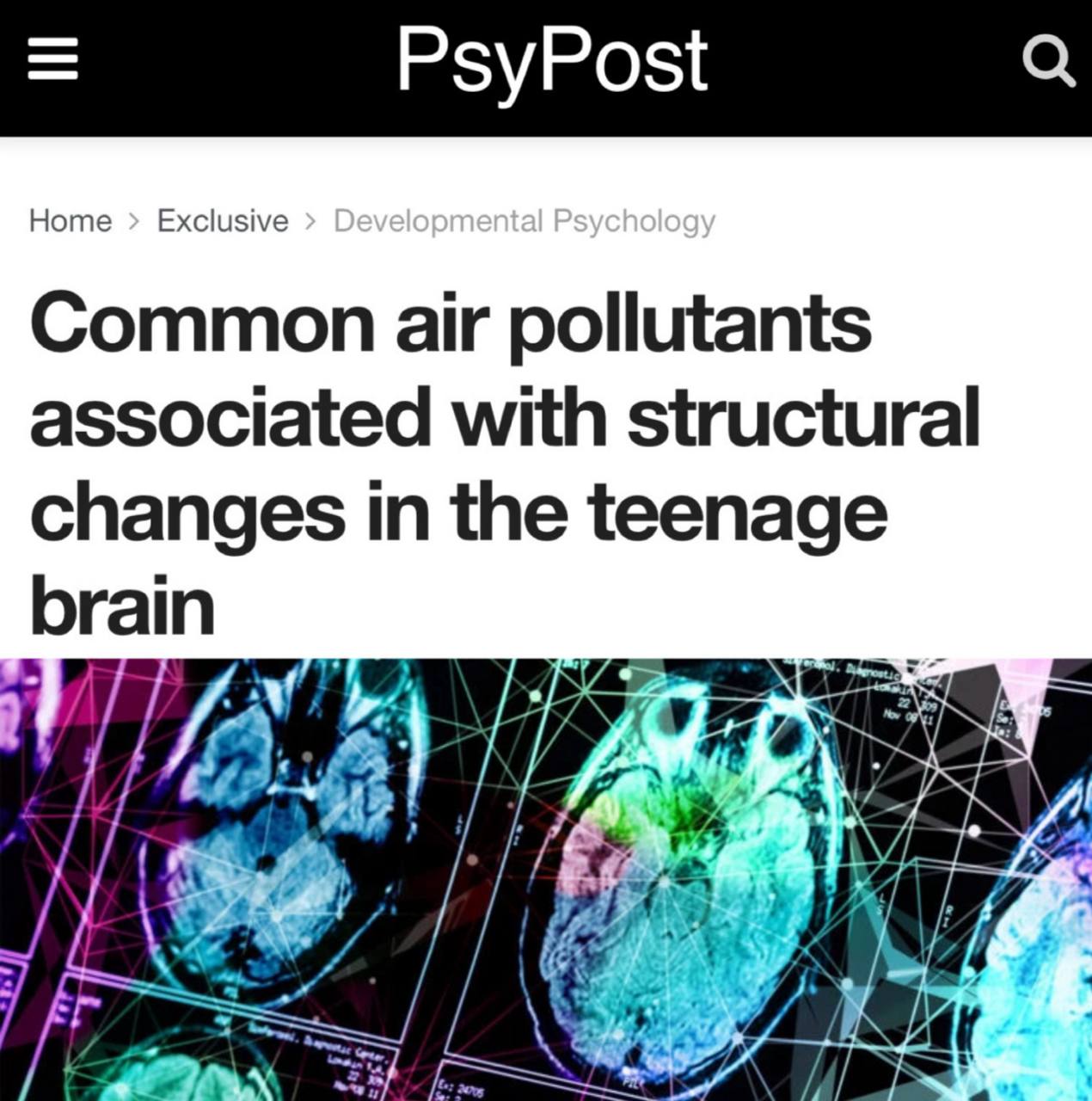 «Распространенные загрязнители воздуха, связанные со структурными изменениями в мозге подростков»: Чем чаще дети ездят на машинах, тем быстрее истончается кора их головного мозга