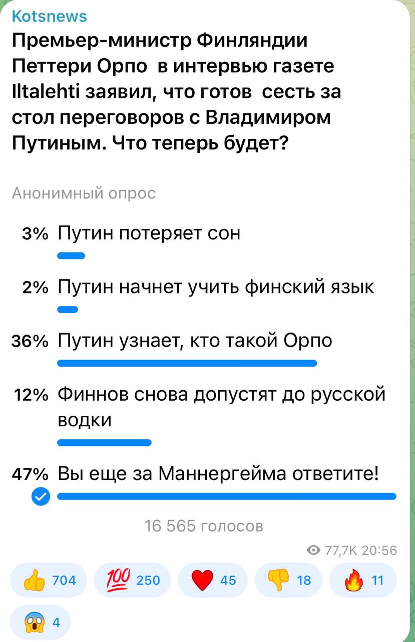 Александр Коц: 47 процентов подписчиков справедливо заметили, что главком финнской армии Маннергейм так и не ответил за блокаду Ленинграда
