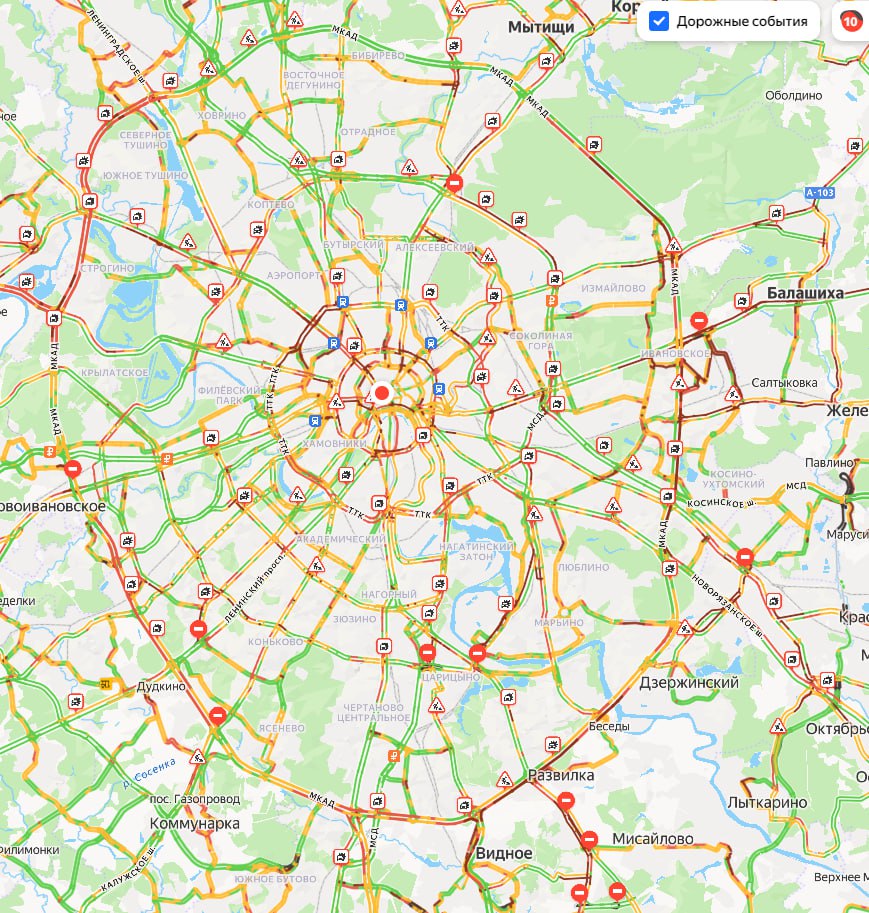 Максимум достигнут, в столице пробки в 10 баллов впервые с декабря прошлого года