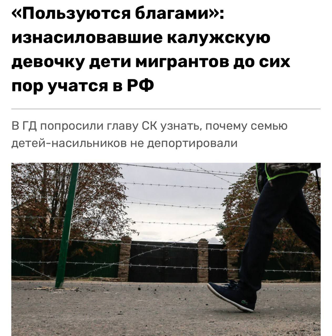 «Дети мигрантов изнасиловавшие 4-х летнюю девочку в Калужской области до сих пор там живут и ходят в школу» — СМИ