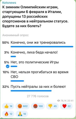Александр Коц: Ровно половина подписчиков считают, что за нейтралов надо болеть