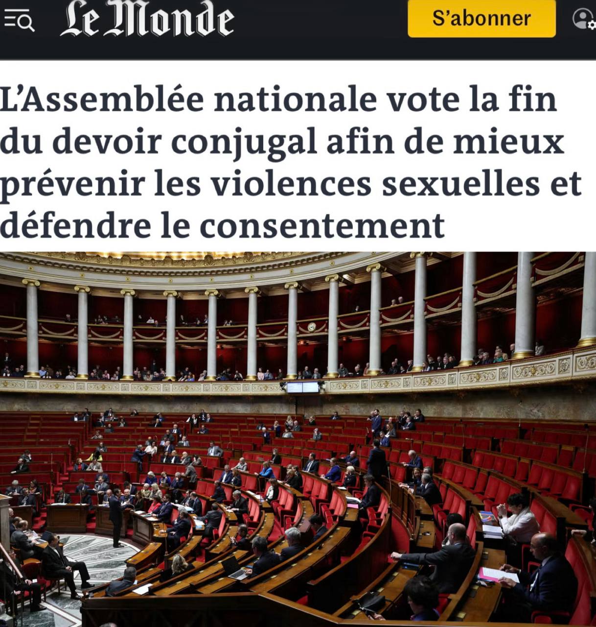 «Национальное собрание проголосовало за прекращение супружеских обязанностей, чтобы лучше предотвращать сексуальное насилие и защищать согласие»: Во Франции официально исключили из брачного права понятие «супружеский долг»