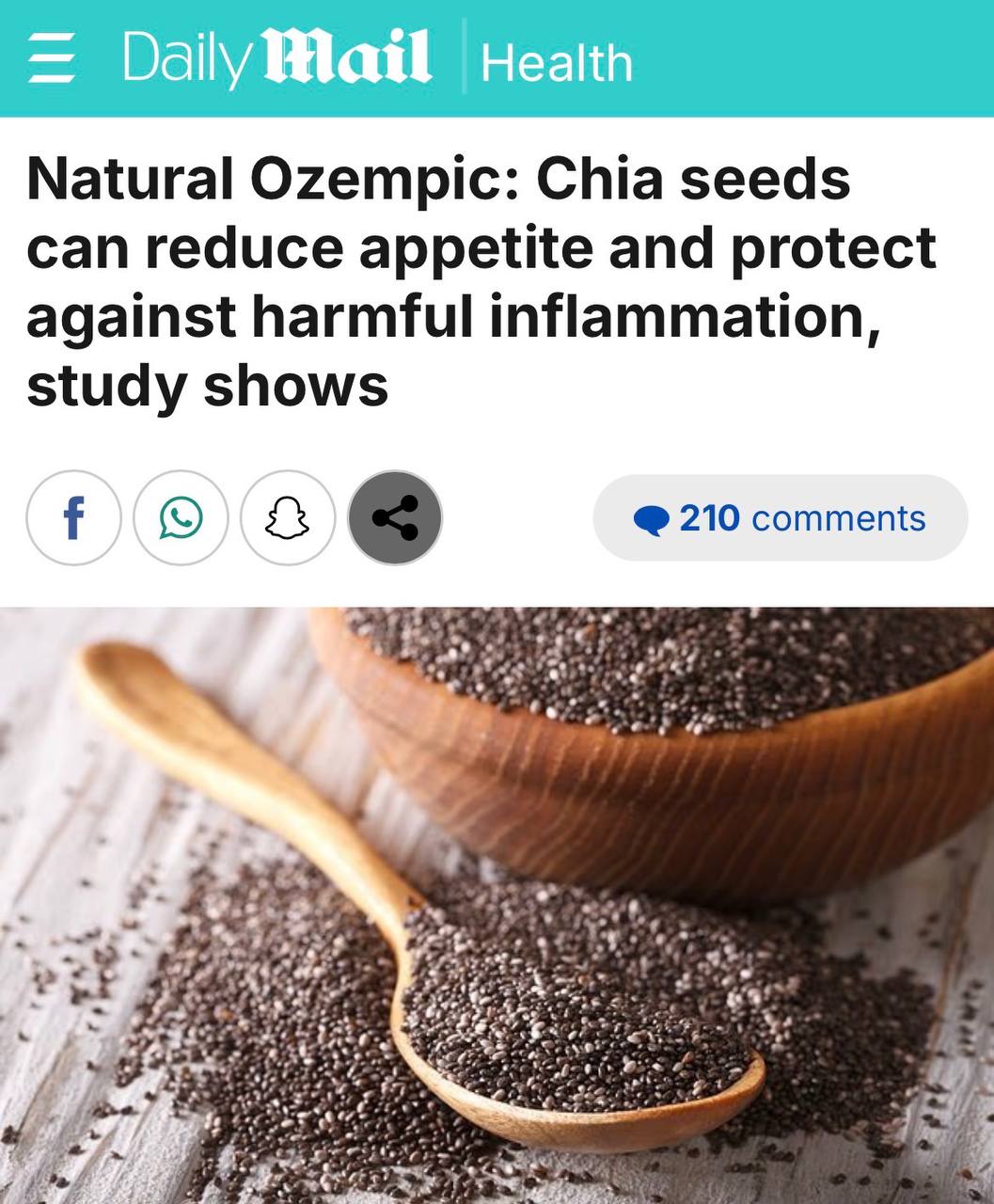 «Исследование показало, что семена чиа могут снижать аппетит и защищать от вредного воспаления»: Ученые доказали, что семена чиа действуют как натуральный аналог Оземпика