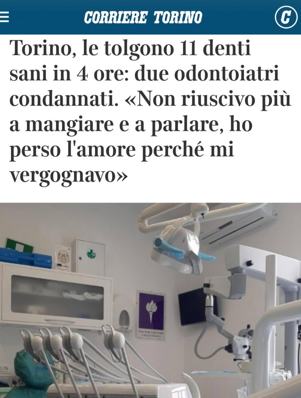 «Два зубных врача в Турине осуждены»: Итальянке по ошибке удалили 11 здоровых зубов