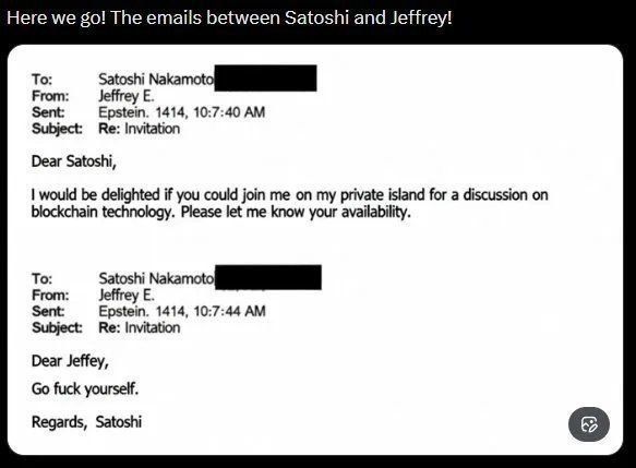 Сергей Колясников: Пишут, Эпштейн приглашал создателя биткоина Сатоши Накамото на свой остров «для обсуждения блокчейн-технологий», но тот предложил Эпштейну трахнуть самого себя