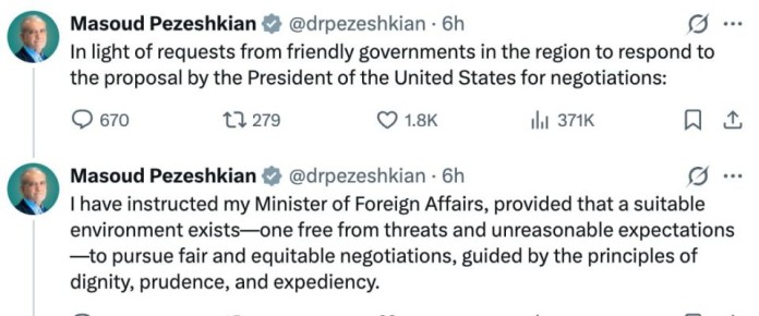 Президент Ирана заявил, что Исламская Республика готова пойти на переговоры с США