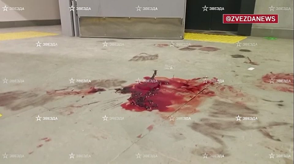Кровь, бинты и медицинские перчатки на месте покушения на генерала Алексеева