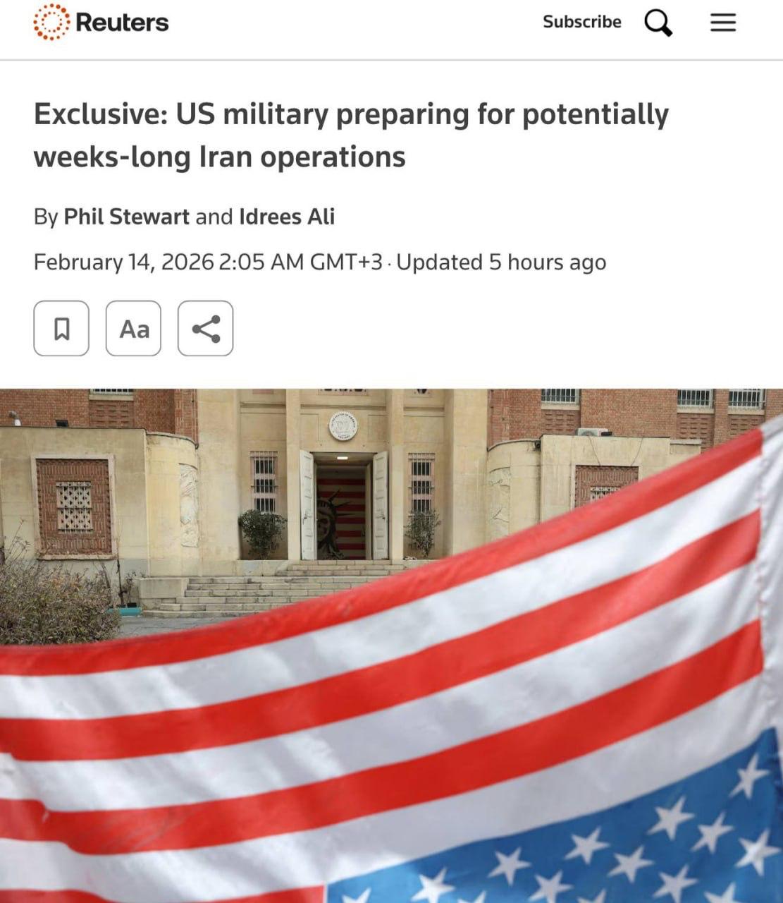 Reuters: Военные США готовятся к возможным операциям против Ирана, которые могут продлиться несколько недель