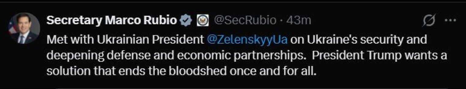 Госсекретарь США Марко Рубио сообщил, что у него состоялась встреча с Зеленским