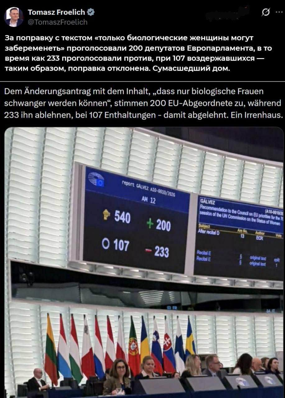 В Европарламенте отклонили поправку о «биологических женщинах»