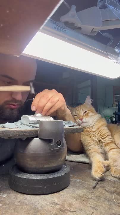 "Рука об руку работаем". Ювелир-оружейник из Дагестана Дауд Куртаев рассказал РИА Новости, как со своим котом стал звездой соцсетей