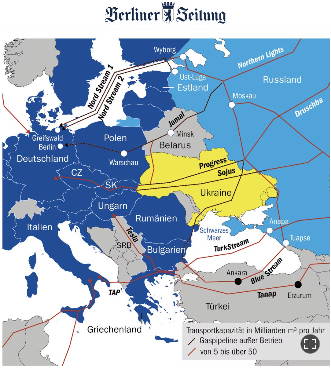 Berliner Zeitung, со ссылкой на источник: Власти США могут вновь запустить проект газопроводов «Северный поток» и «Северный поток-2»