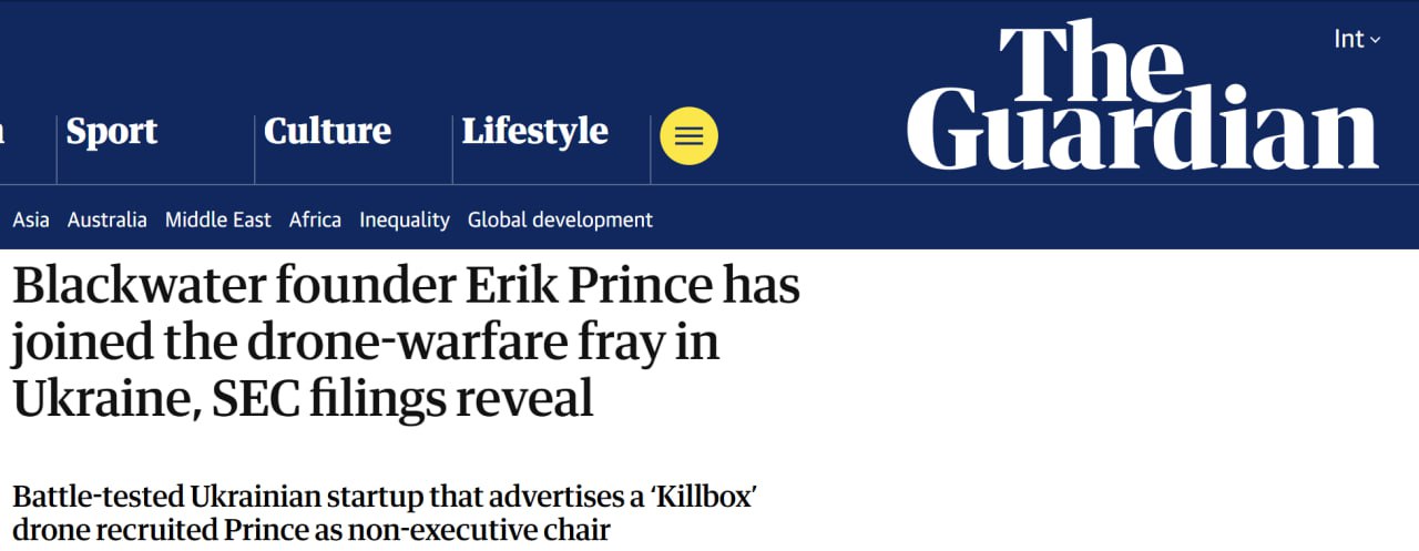 The Guardian: Основатель ЧВК Blackwater Эрик Принс вошел в руководящий состав украинского разработчика дронов Swarmer