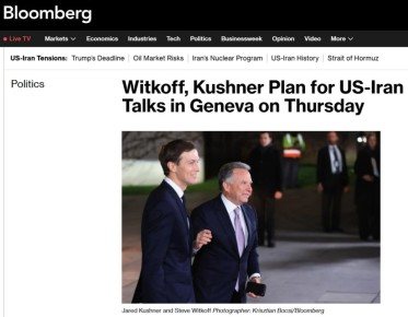 Стив Уиткофф и Джаред Кушнер на этой неделе отправятся в Женеву для продолжения американо-иранских переговоров на фоне растущей напряжённости и угрозы авиаударов со стороны США, сообщает Bloomberg