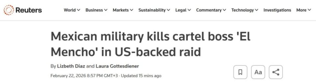 Reuters: Американский военный чиновник сообщил Reuters, что совместная группа под руководством США, специализирующаяся на сборе разведданных о картелях, сыграла свою важную роль в сегодняшней операции в Мексике, в...