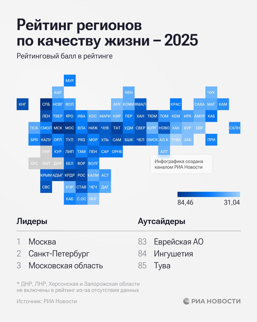 Москва, Петербург и Московская область лидируют в рейтинге регионов по качеству жизни по итогам 2025-го