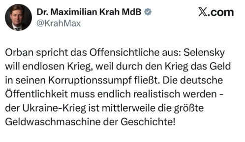 Член Бундестага Максимилиан Кра - о том, что окончание конфликта на Украине помешает отмыванию денег киевским режимом: