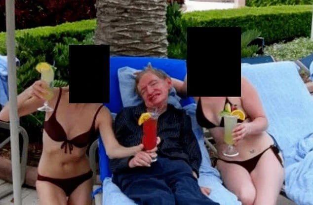 Стивен Хокинг в окружении дам в бикини с коктейлями в руках — фото известного британского ученого нашли в файлах финансиста