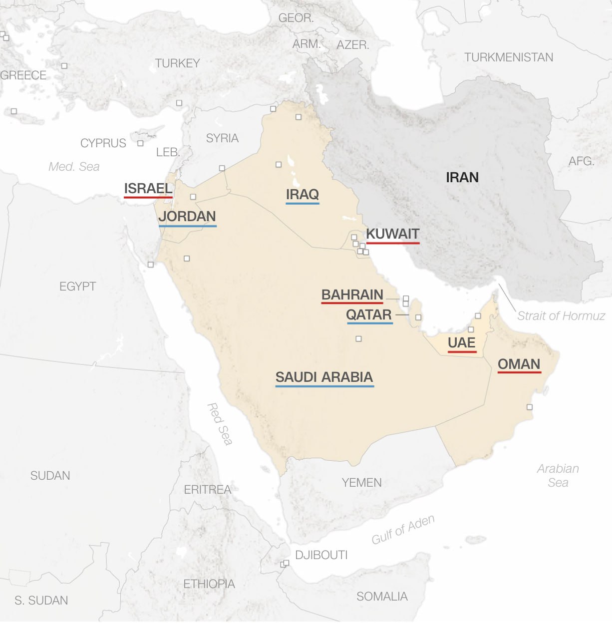 CNN опубликовал карту взаимных ударов Ирана, США и Израиля на Ближнем Востоке