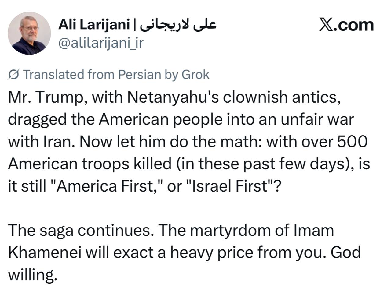 Секретарь Совета национальной безопасности Ирана Али Лариджани – о «клоунских выходках» Нетаньяху: